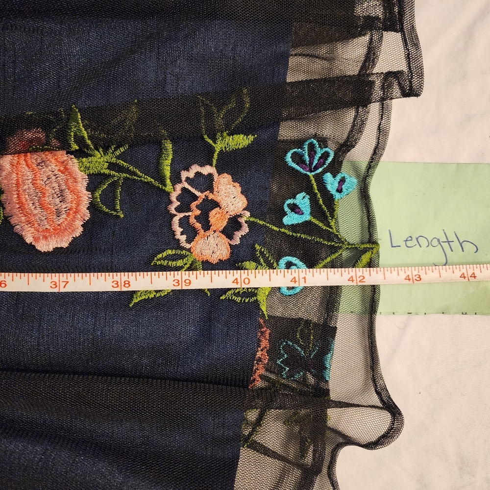 Wayward Fancies Floral Embroidery Black Sheer Tiered Tulle & Blue Dupioni Dress - Picture 9 of 16